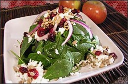 Warm Spinach Salad with Sweet Vanilla Bean Vinaigrette